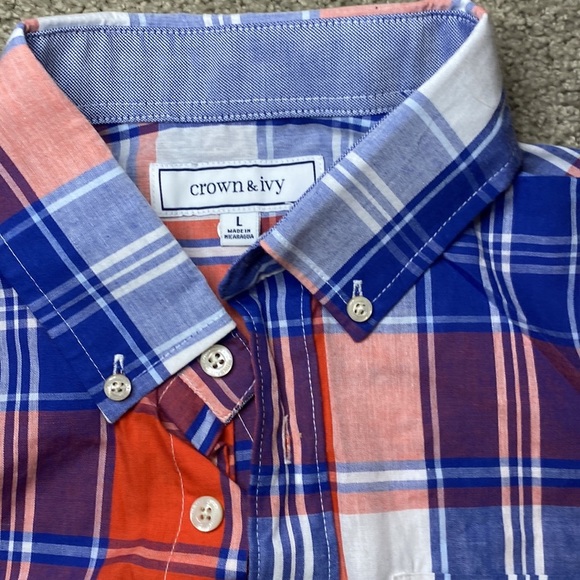 Boy’s Crown and Ivy Plaid Button Down Shirt, Size L (LIKE NEW) - Picture 2 of 6